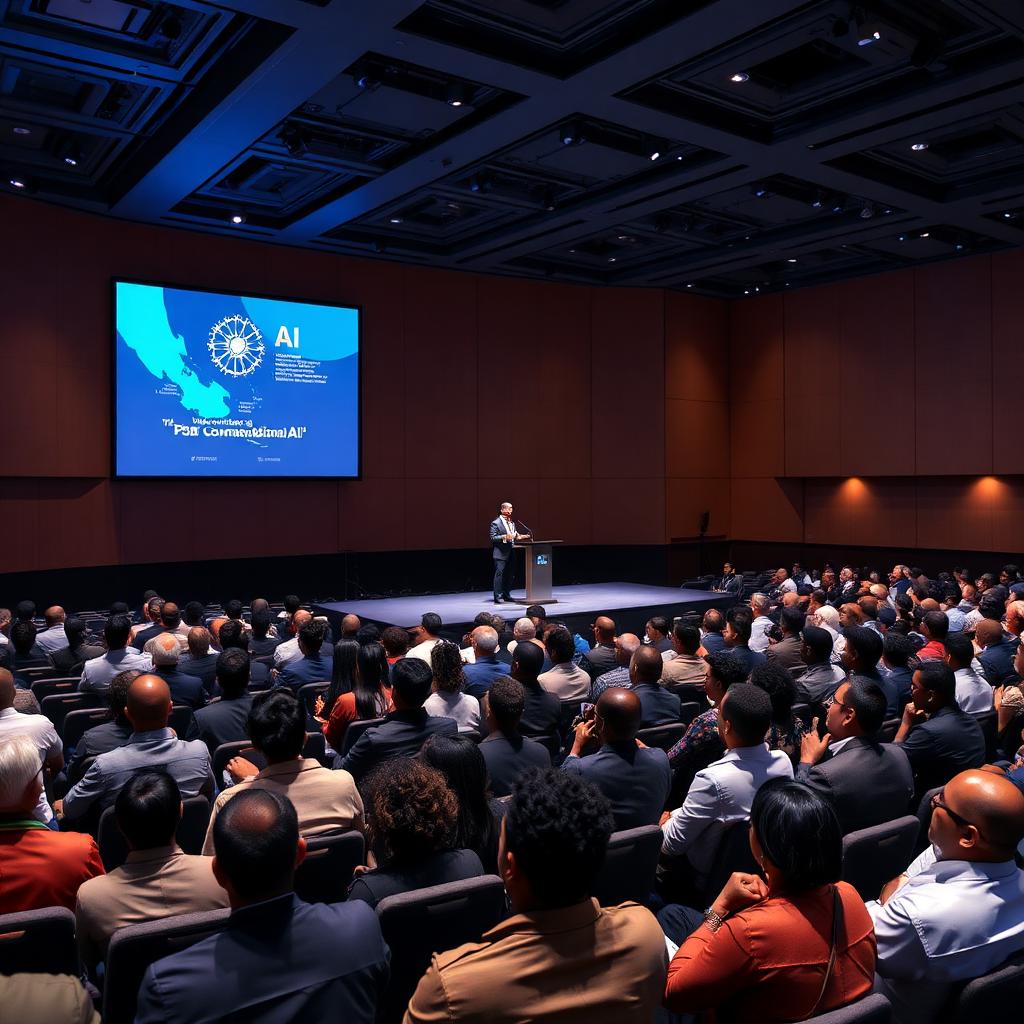 International AI conference and summit in a large auditorium